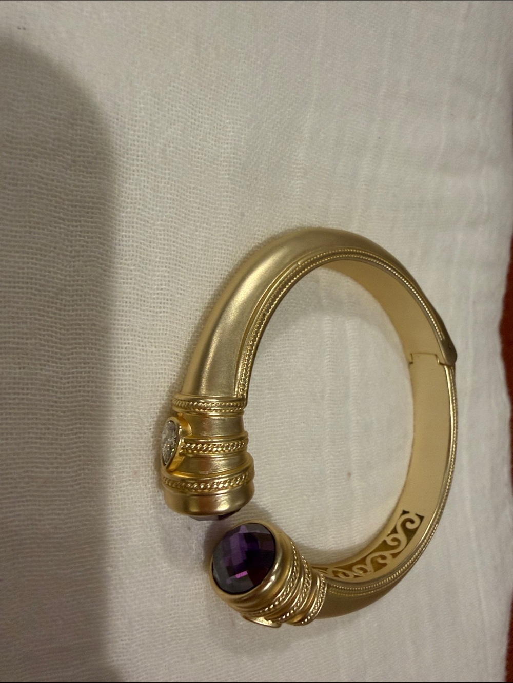 Matching gold tone and amethyst bracelet and earrings. - Picture 2 of 6